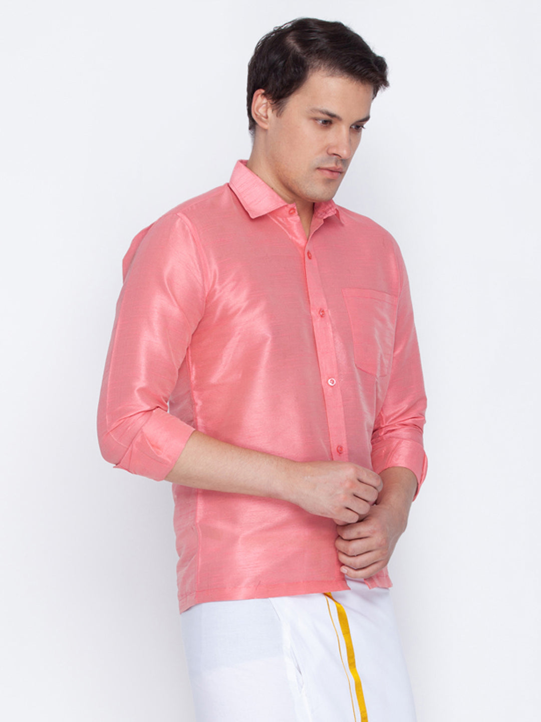 Men's Pink Silk Blend Ethnic Shirt