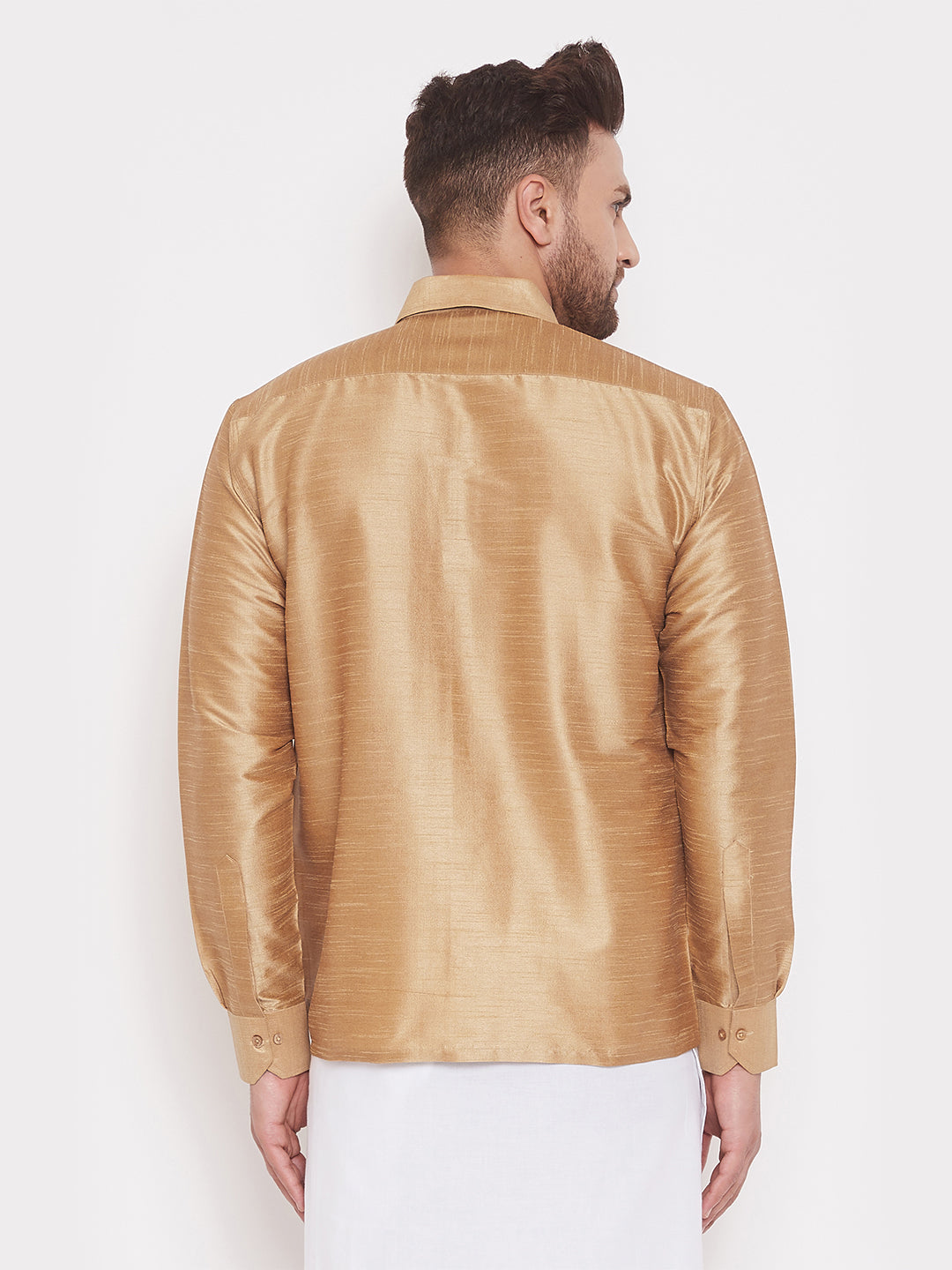 Men's Rose Gold Silk Blend Ethnic Shirt