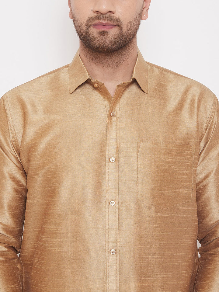 Men's Rose Gold Silk Blend Ethnic Shirt