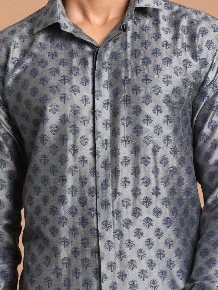 Men's Gray Silk Blend Printed Shirt