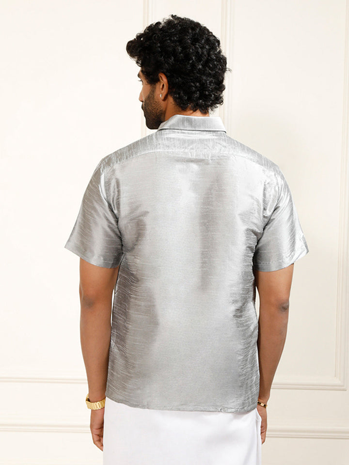 Men's Grey Silk Blend Ethnic Shirt