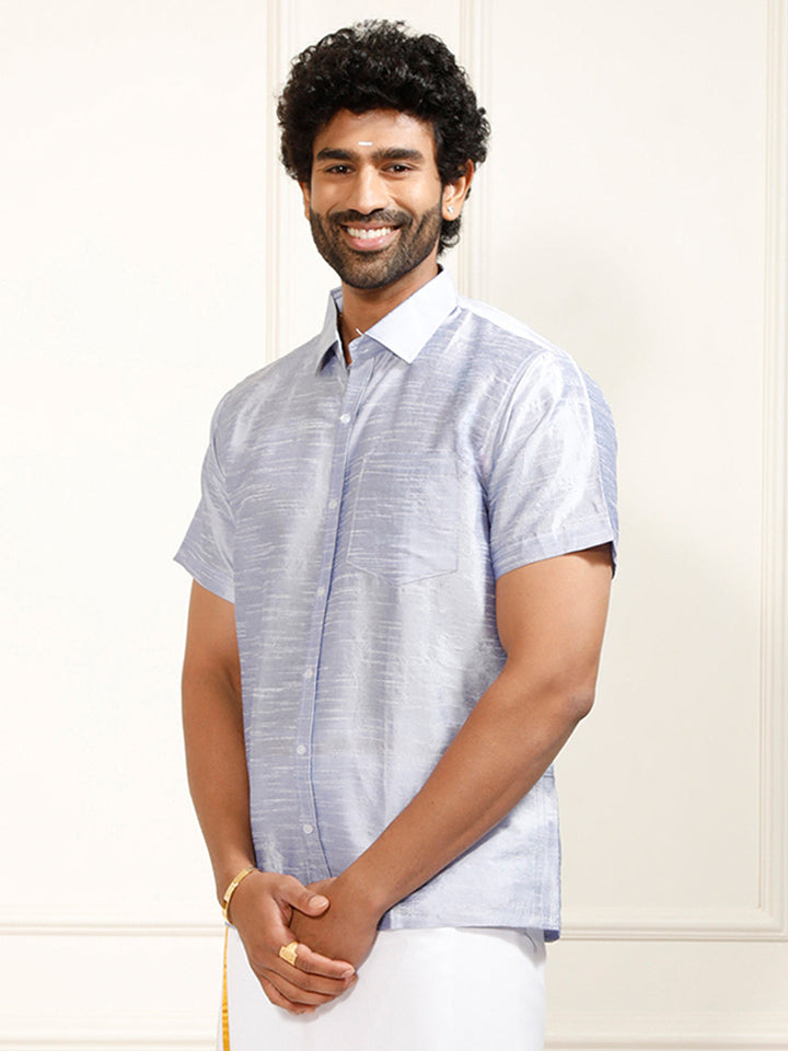 Men's Lavender Silk Blend Ethnic Shirt