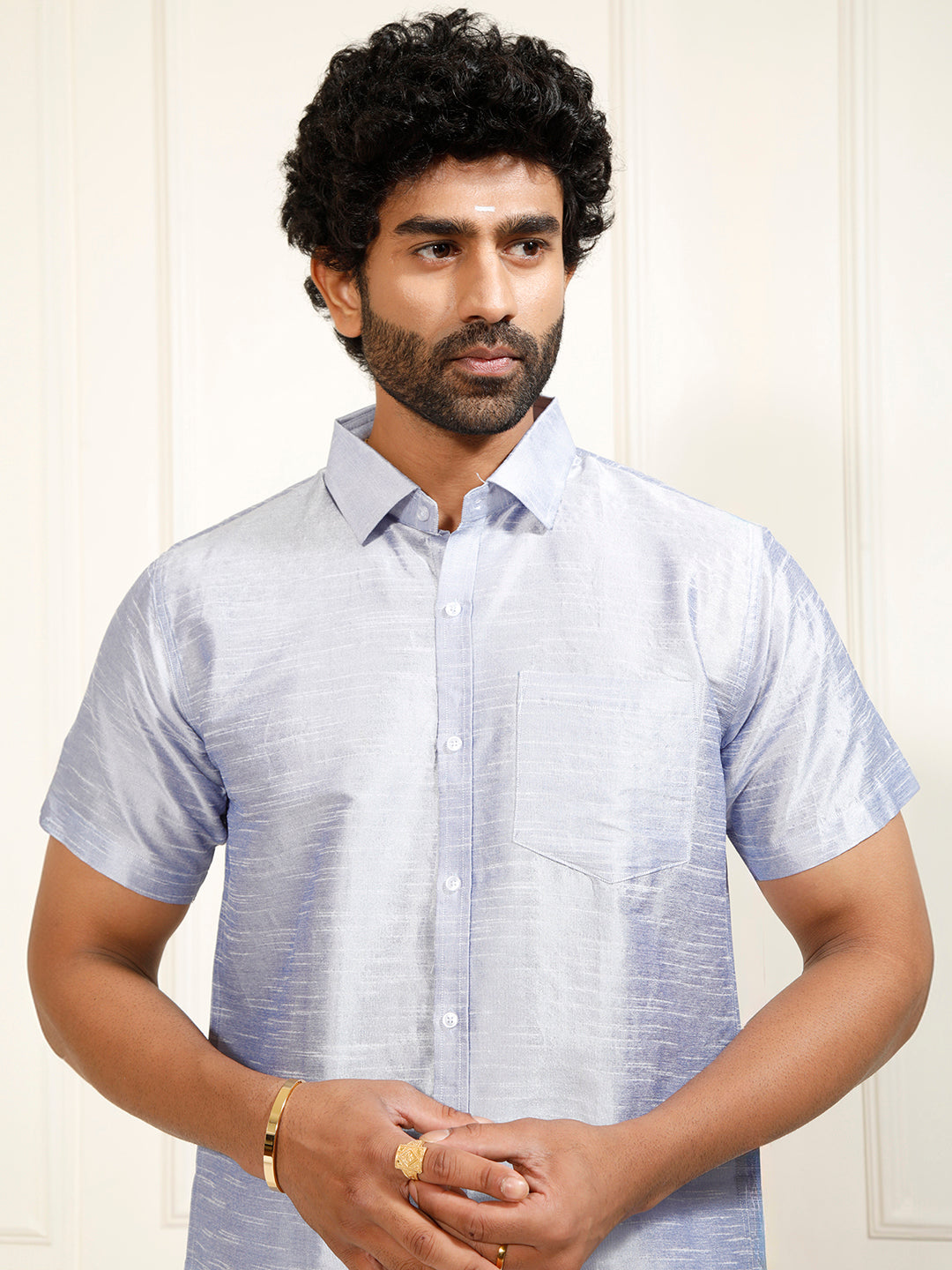 Men's Lavender Silk Blend Ethnic Shirt