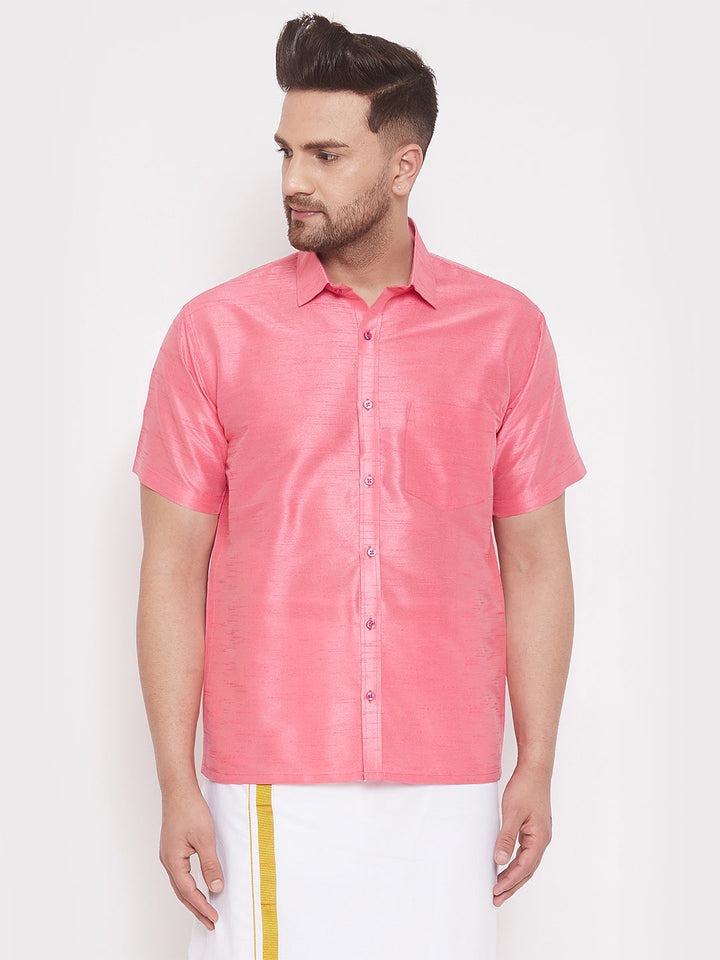 Men's Pink Silk Blend Ethnic Shirt