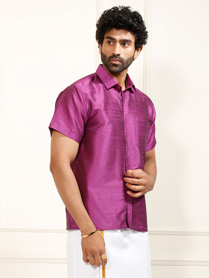 Men's Purple Silk Blend Ethnic Shirt