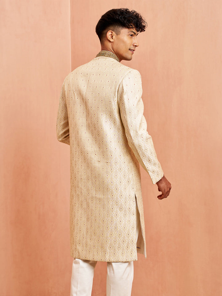 Vastramay Men Cream Silk Sherwani