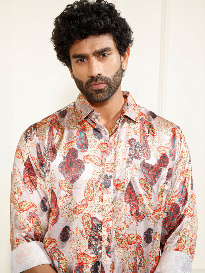 Men's Multi-Color Silk Blend Printed Shirt