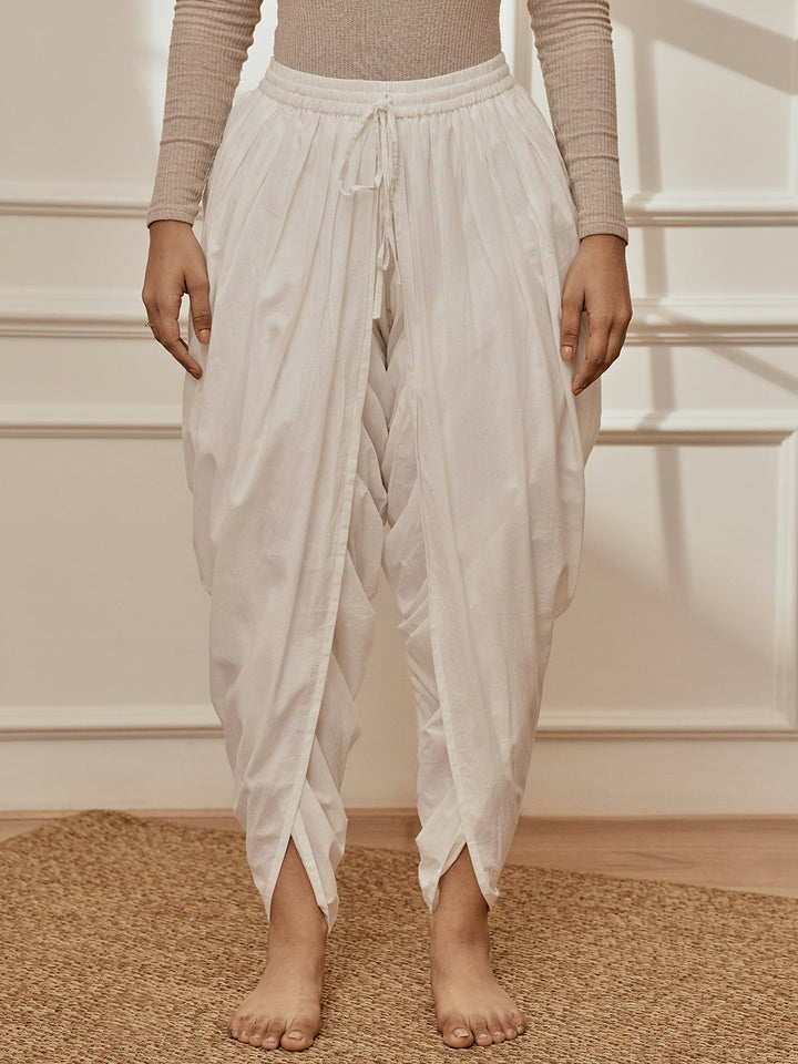 Women's White Cambric Cotton Dhoti Yoga Pants