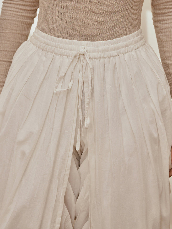 Women's White Cambric Cotton Dhoti Yoga Pants