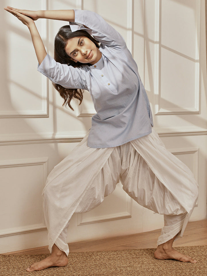 Women's White Cambric Cotton Dhoti Yoga Pants