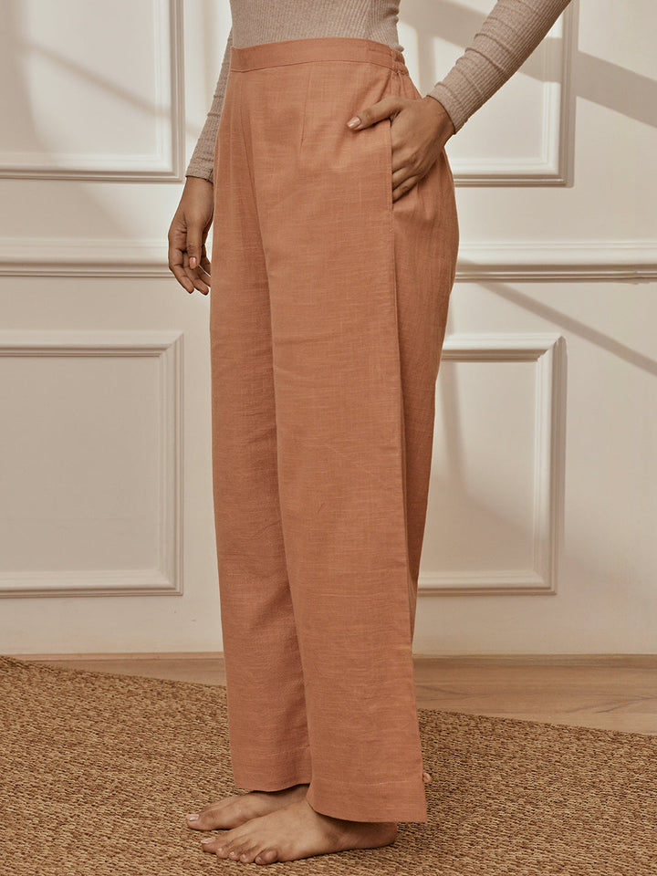 Women's Rose Pink Cotton Linen Straight Yoga Pants