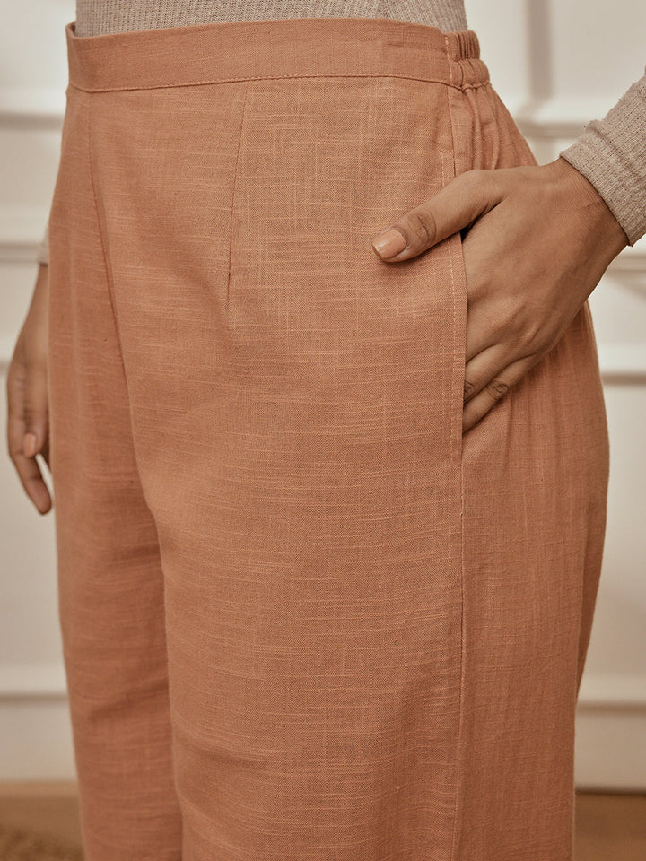 Women's Rose Pink Cotton Linen Straight Yoga Pants