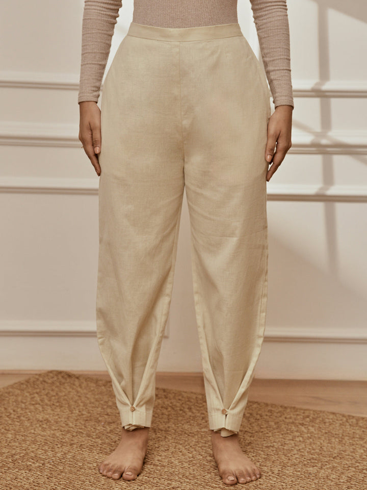 Women's Beige Cotton Linen Straight Yoga Pants