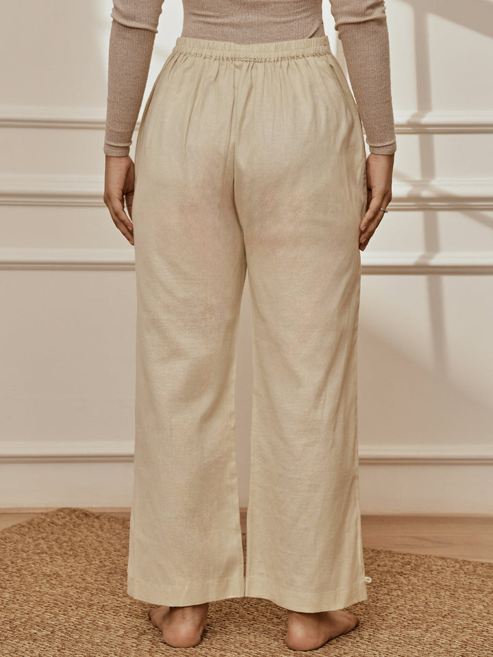 Women's Beige Cotton Linen Straight Yoga Pants