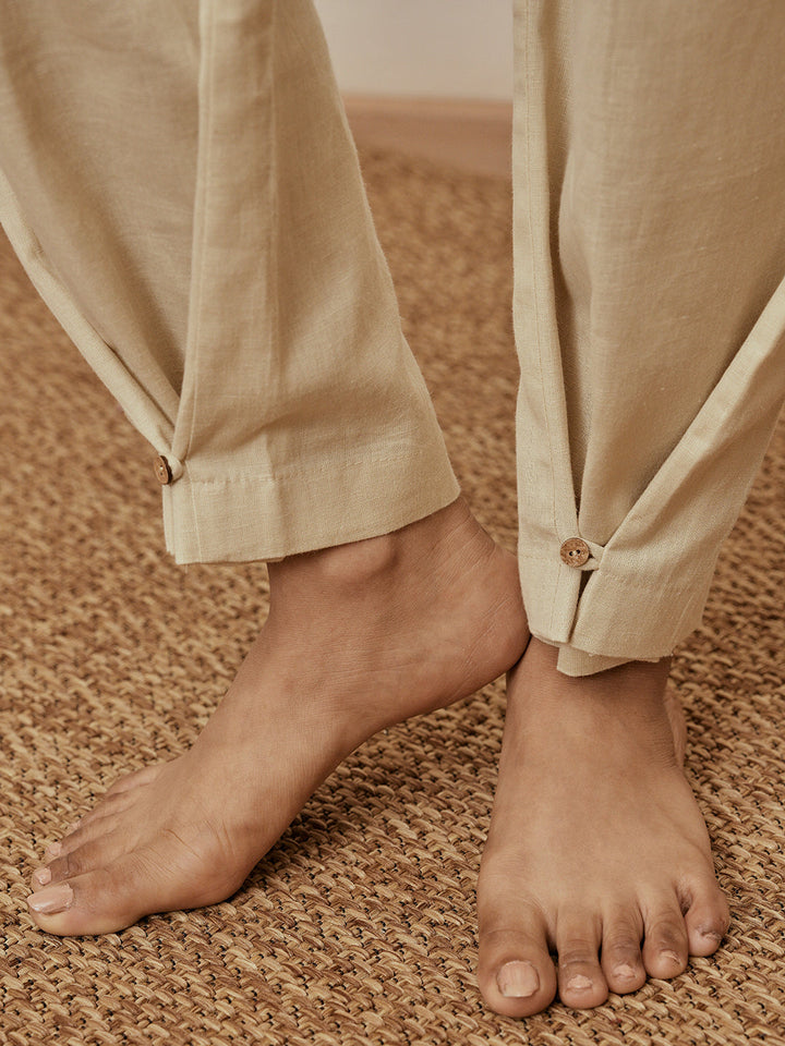Women's Beige Cotton Linen Straight Yoga Pants