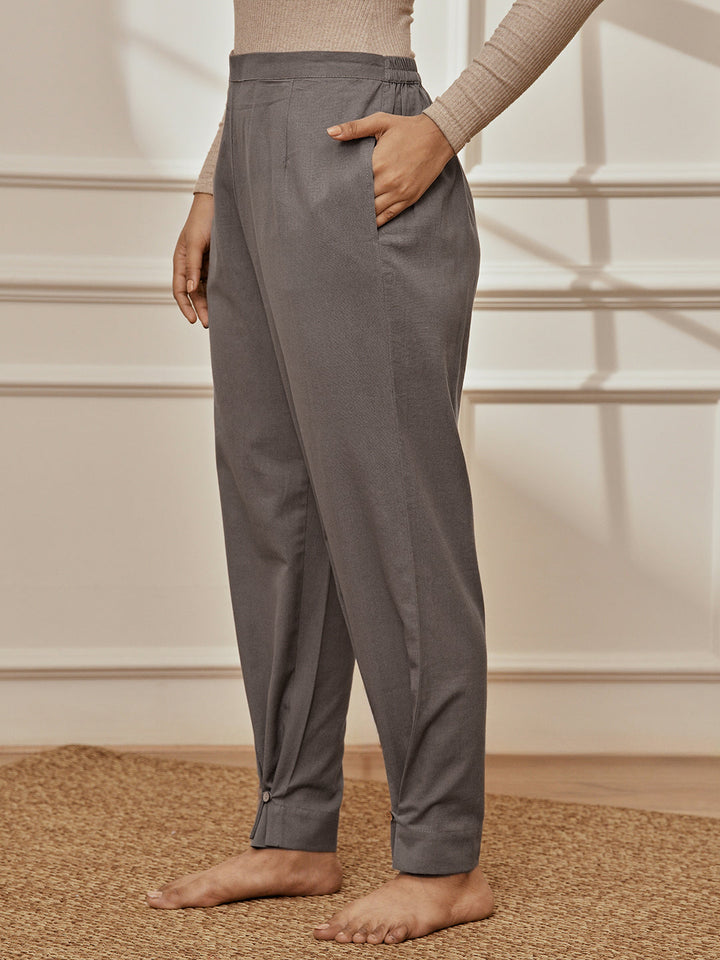 Women's Grey Cotton Linen Straight Yoga Pants