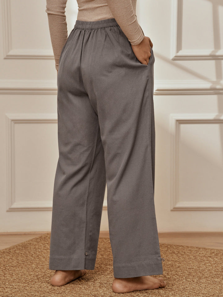 Women's Grey Cotton Linen Straight Yoga Pants
