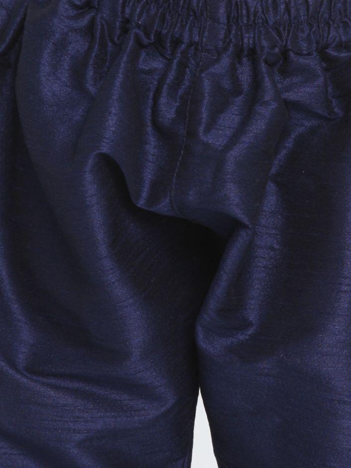 Vastramay Boys' Blue Woven Design Nehru Jacket & Navy Blue Kurta Pyjamas Set - qivii