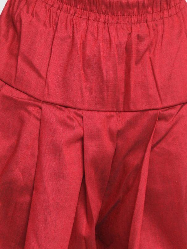 VASTRAMAY Boys' Maroon Cotton Silk Blend Ethnic Jacket, Black Kurta and Maroon Dhoti Pant Set - qivii
