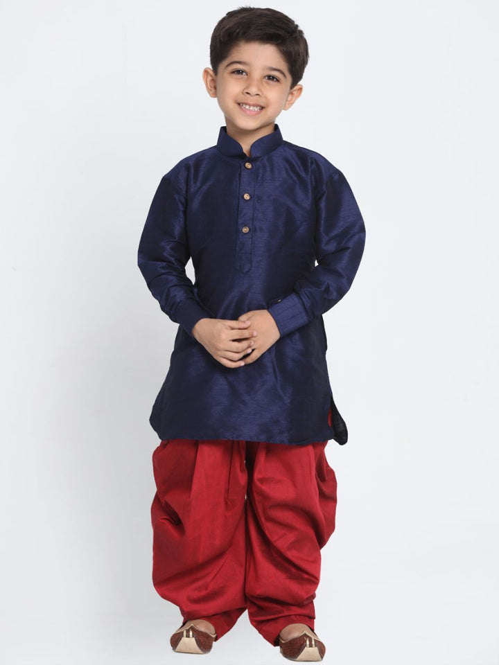 VASTRAMAY Boys' Blue Cotton Silk Blend Kurta and Dhoti Pant Set - qivii