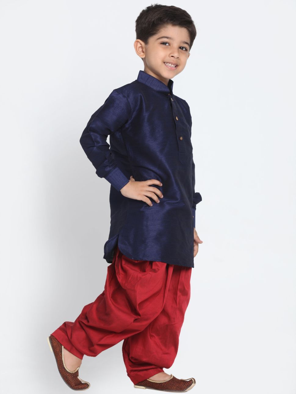 VASTRAMAY Boys' Blue Cotton Silk Blend Kurta and Dhoti Pant Set - qivii