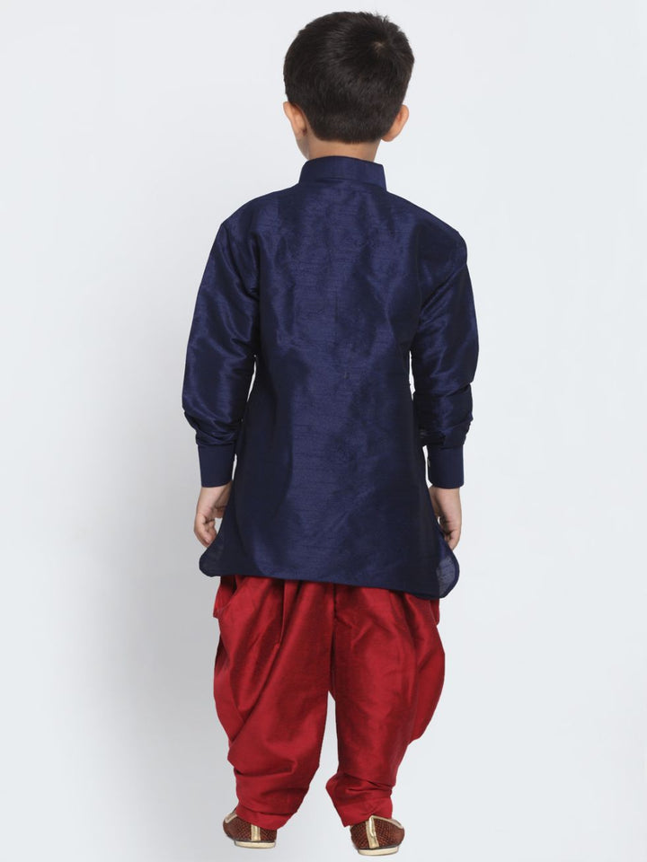 VASTRAMAY Boys' Blue Cotton Silk Blend Kurta and Dhoti Pant Set - qivii