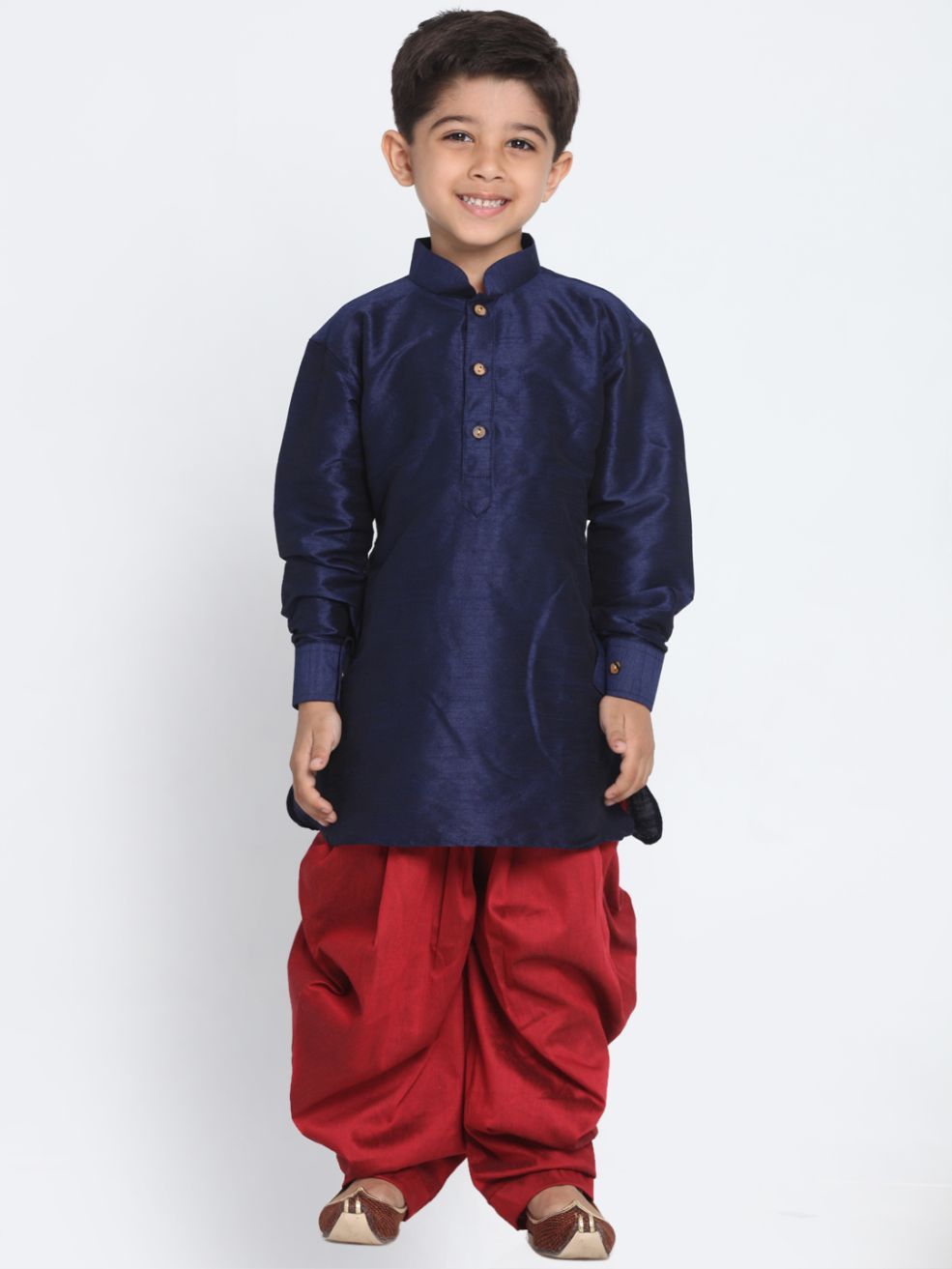VASTRAMAY Boys' Blue Cotton Silk Blend Kurta and Dhoti Pant Set - qivii