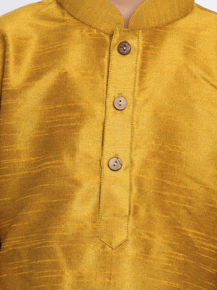 VASTRAMAY Boys' Mustard and Black Silk Blend Kurta and Patiala Pant Set - qivii