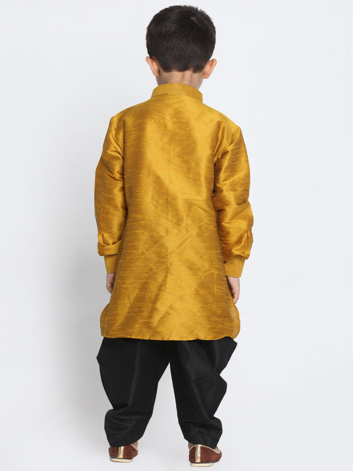VASTRAMAY Boys' Mustard and Black Silk Blend Kurta and Patiala Pant Set - qivii