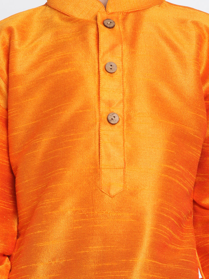 Vastramay Boys' Orange and Maroon Silk Blend Kurta and Patiala Pant Set - qivii