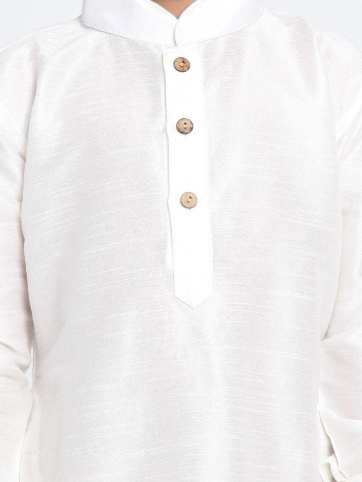 VASTRAMAY Boys' White Cotton Silk Blend Kurta and Patiala Pant Set - qivii