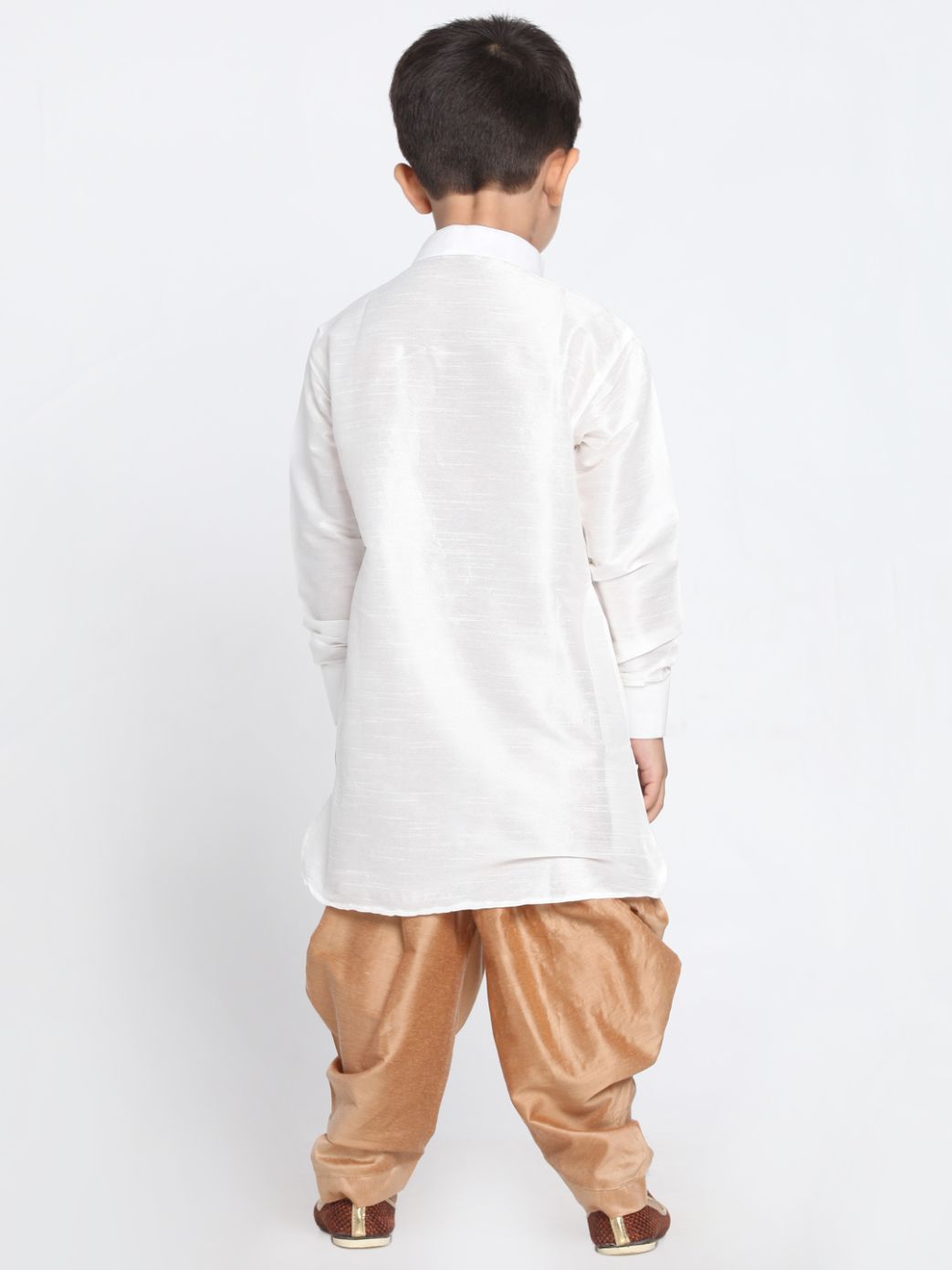 VASTRAMAY Boys' White Cotton Silk Blend Kurta and Patiala Pant Set - qivii