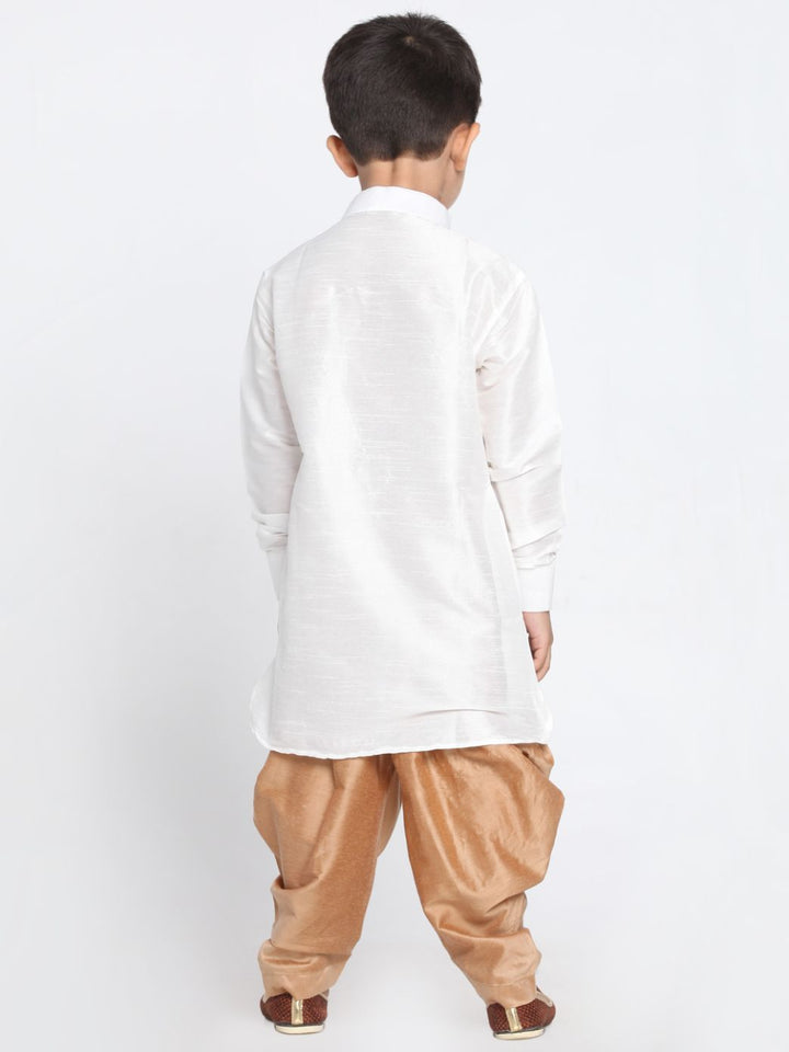 VASTRAMAY Boys' White Cotton Silk Blend Kurta and Patiala Pant Set - qivii