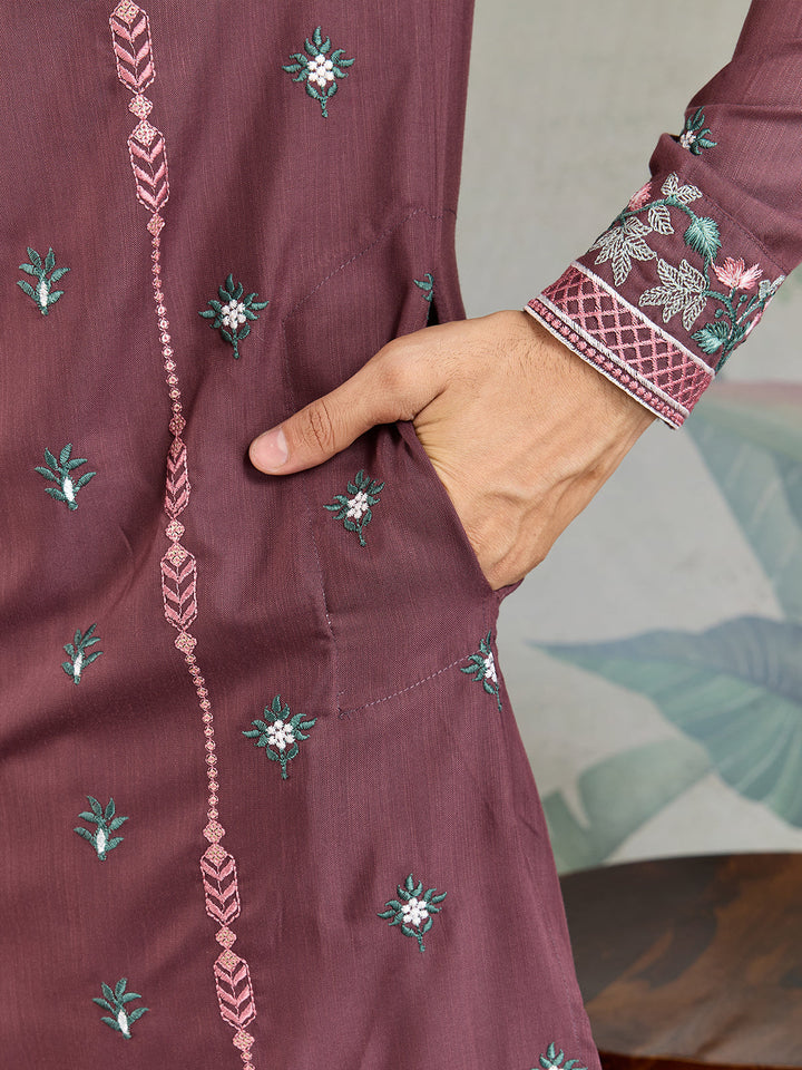 Occasion Style Pastel Chocolate Viscose Silk Men's Kurta - qivii