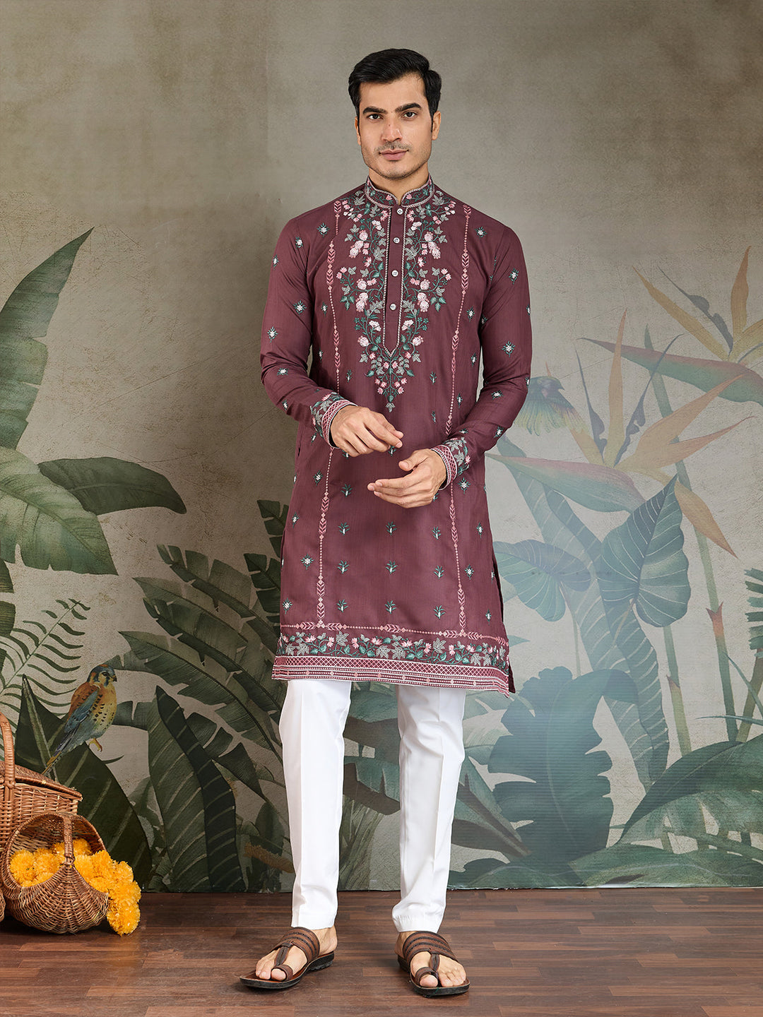 Occasion Style Pastel Chocolate Viscose Silk Men's Kurta - qivii