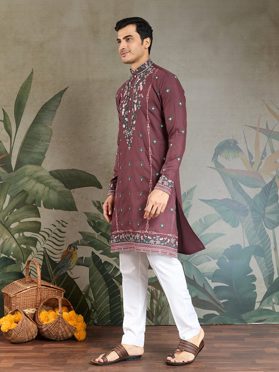 Occasion Style Pastel Chocolate Viscose Silk Men's Kurta - qivii