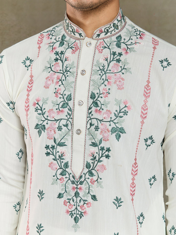 White Occasion Style Viscose Silk Men's Kurta - qivii