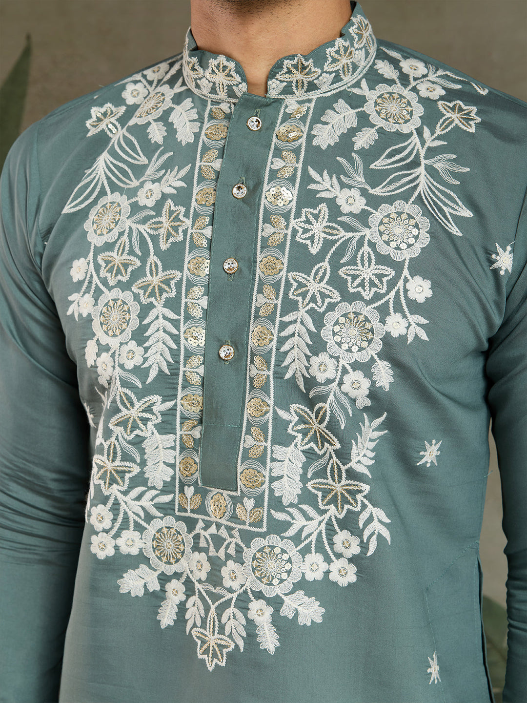 Embroidered Ethnic Pistachio Green Rayon Men's Kurta - qivii