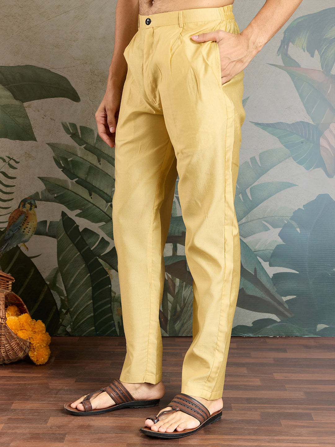 Yellow Viscose Silk Wedding Kurta with Embroidered Koti - qivii