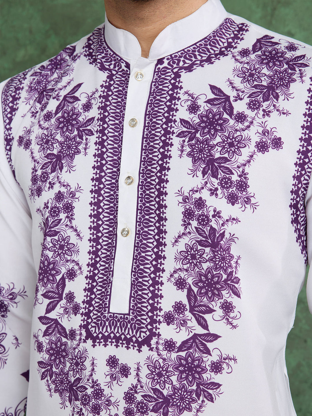 Designer Men's White & Purple Viscose Rayon Kurta - qivii