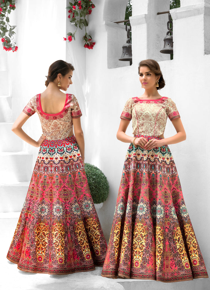 Floral Fantasy Digital Print Lehenga - qivii