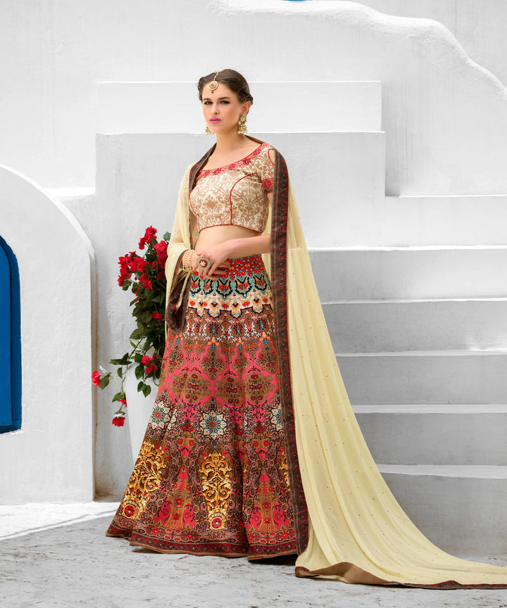 Floral Fantasy Digital Print Lehenga - qivii
