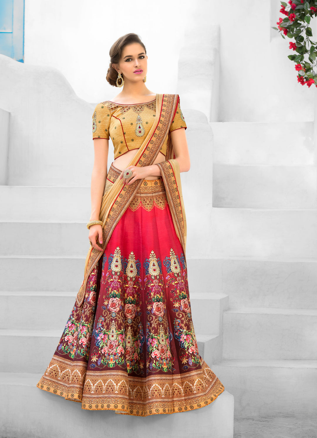 Floral Fantasy A Vibrant Digital Print Lehenga for the Modern Girly Girl - qivii
