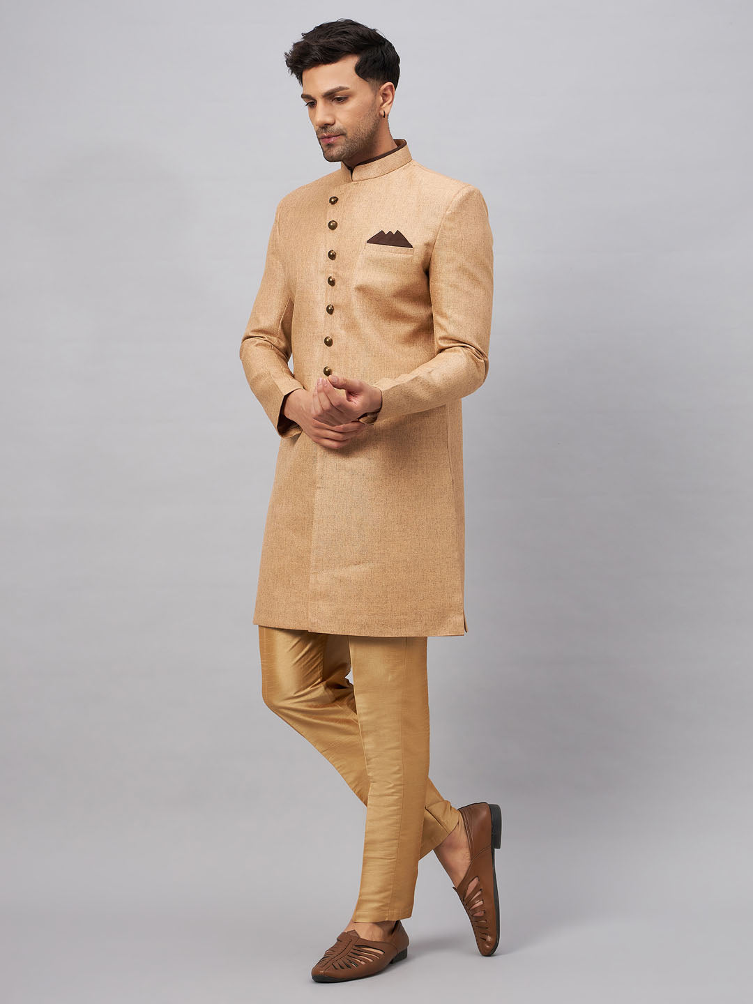 Men's Beige Indo Western Set