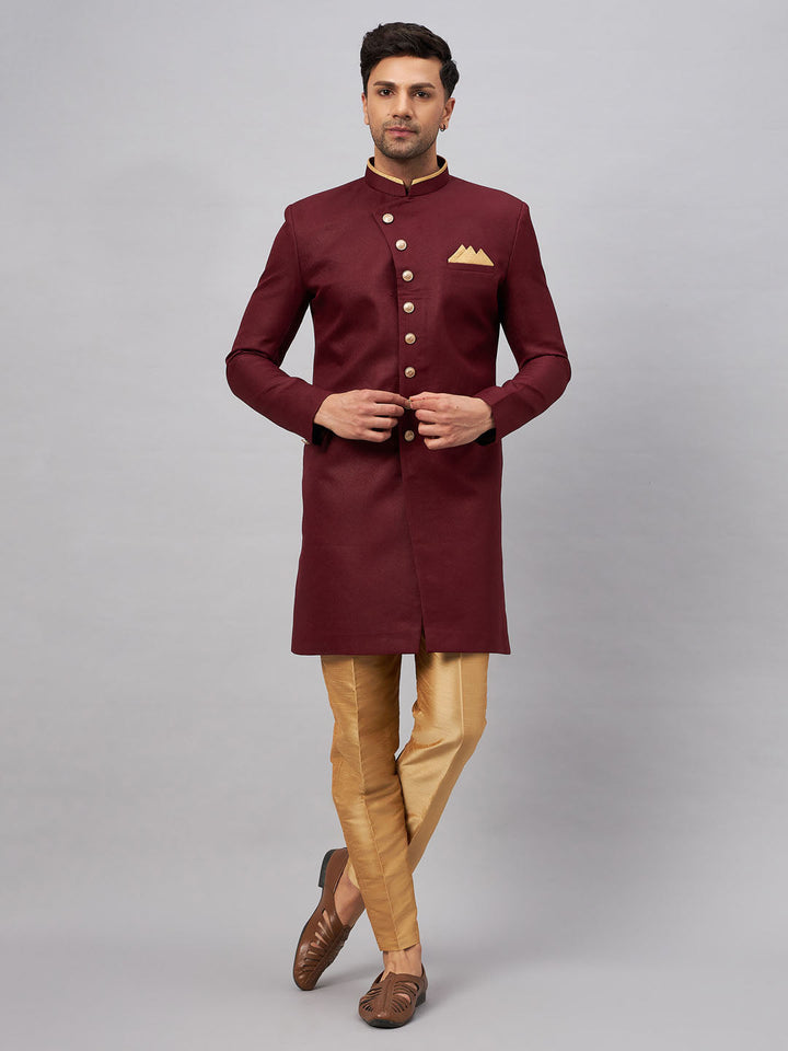Men's Maroon Indo Western Set