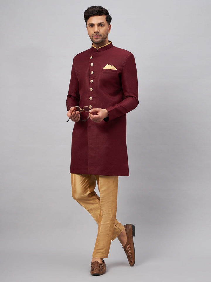 Men's Maroon Indo Western Set
