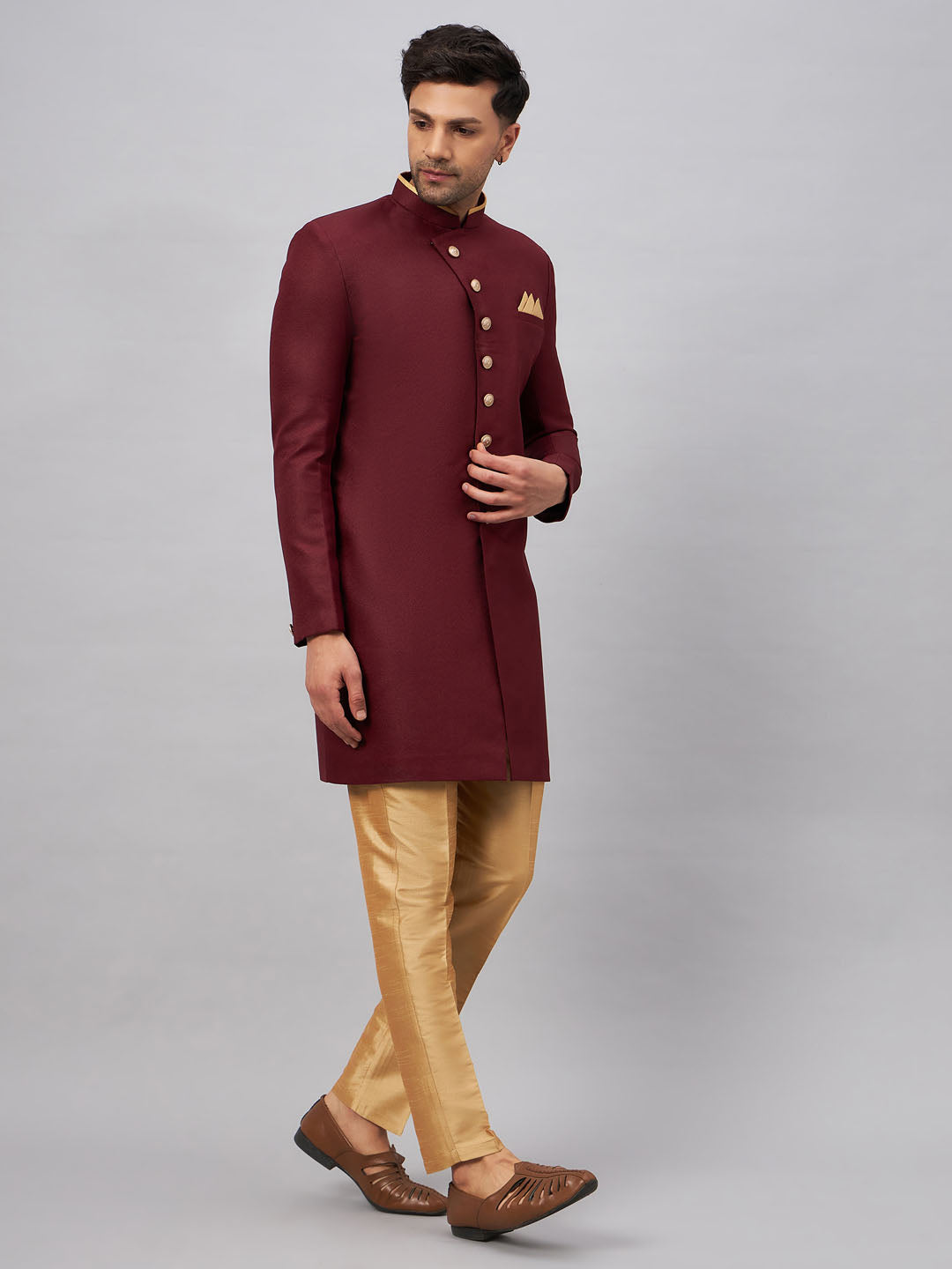 Men's Maroon Indo Western Set