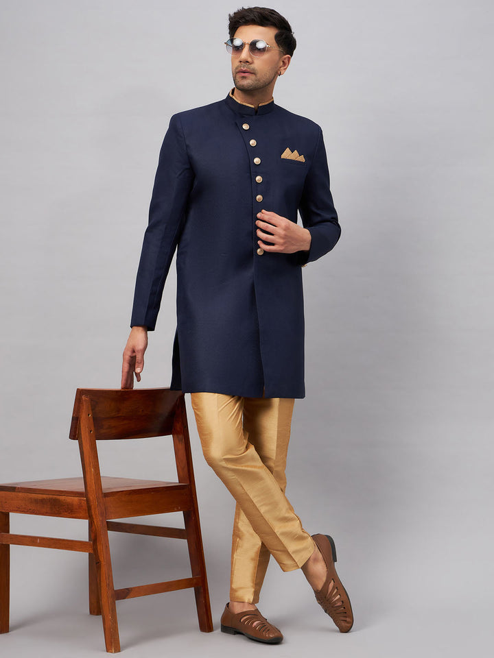 Men's Navy Blue Indo Western Set