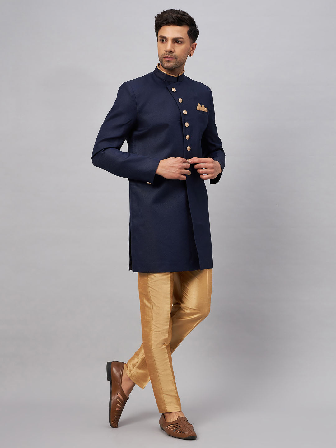 Men's Navy Blue Indo Western Set