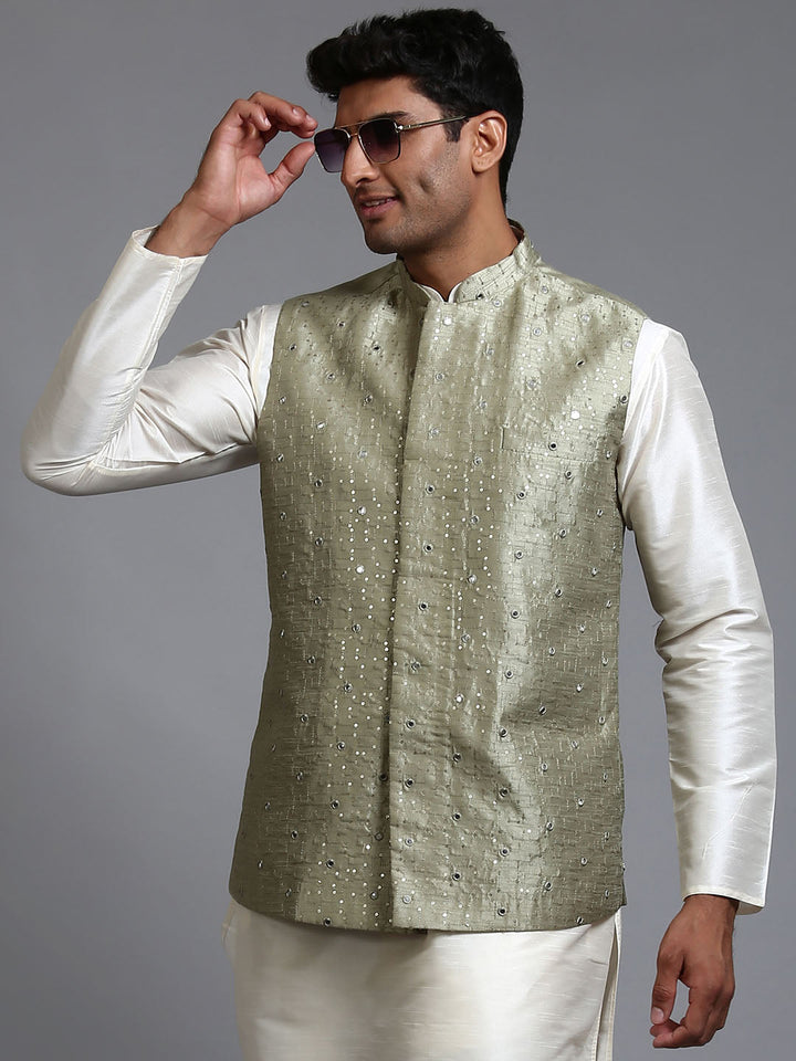 Men's Mehndi Green Embellished Jacket